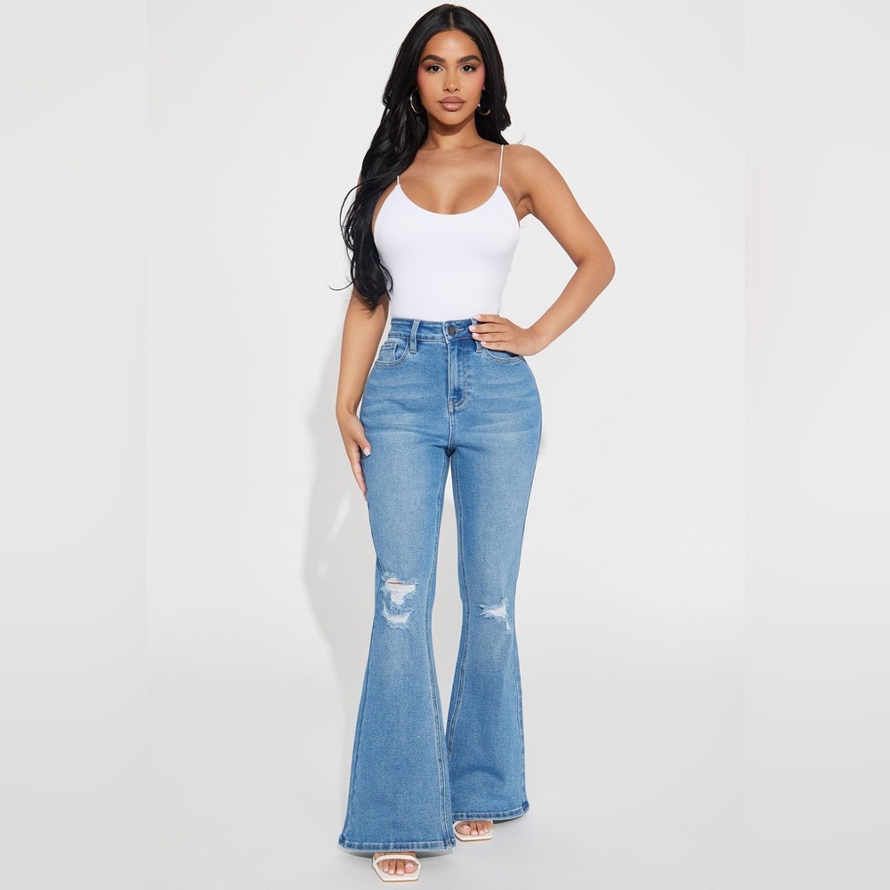 Fashion Nova Petite Girl Bye High Rise Flare Jeans - Light Blue Wash